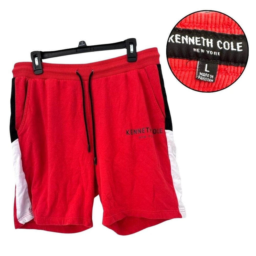 Kenneth Cole New York Men’s L Red Black White Athletic Shorts Drawstring
